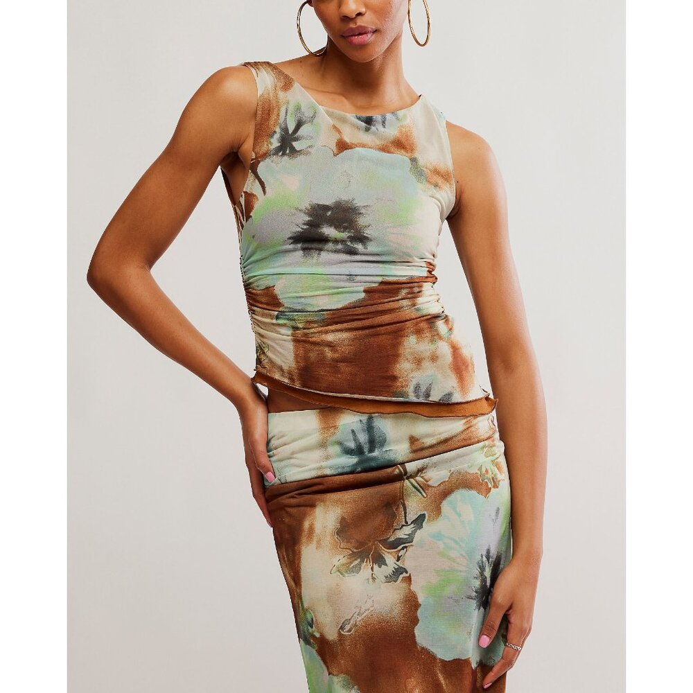 Free People Brown Green Floral Tank Top